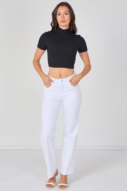 Ribbed Roll Neck Short Sleeve Crop Top - Crop Top - British D'sire