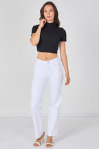 Ribbed Roll Neck Short Sleeve Crop Top - Crop Top - British D'sire