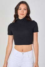Ribbed Roll Neck Short Sleeve Crop Top - Crop Top - British D'sire