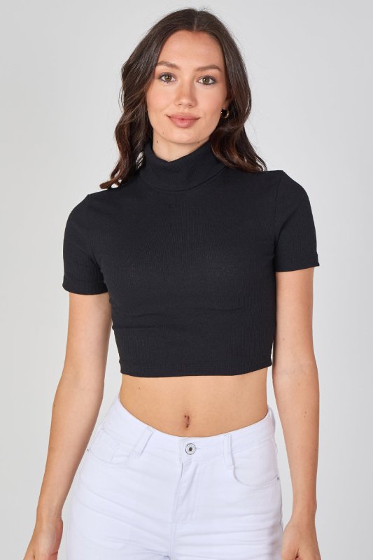 Ribbed Roll Neck Short Sleeve Crop Top - Crop Top - British D'sire