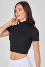 Ribbed Roll Neck Short Sleeve Crop Top - Crop Top - British D'sire