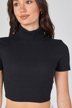 Ribbed Roll Neck Short Sleeve Crop Top - Crop Top - British D'sire