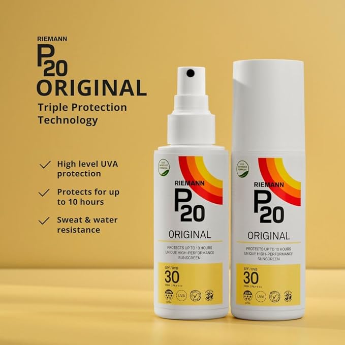 RIEMANN P20 Original SPF30 Spray 100ml Advanced Sunscreen Protection, High Performance Triple Protection + Sweat Resistance, Durable Protects up to 10 Hours, Very Water Resistant, High UVA Protection - Sunscreens - British D'sire