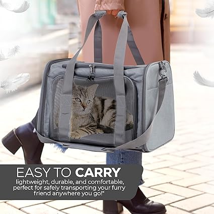 Rivolii PetBuds Soft - Sided Foldable Pet Carrier Bag – Medium (Airline Approved) | Durable Cat/Dog Travel Bag with Shoulder Strap & Multi - Layer Removable Mat | Grey Portable Pet Basket for Comfort & Convenience - Pet Carriers - British D'sire