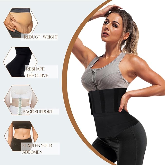 Rivolli APOMOONS 4M Women's Waist Trainer Sauna Belt – Tummy Wrap Shaper & Sweat Corset | Slimming Lumbar Support Belt for Fitness, Workout & Posture Correction | Lightweight, Durable & Adjustable Black Belt - Waist Trainer Sauna Belt - British D'sire