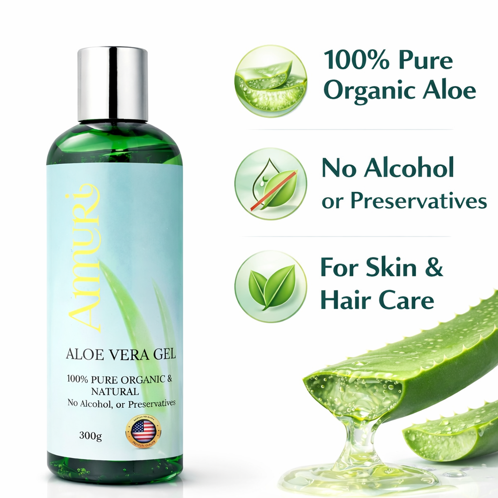 Ammuri Organic Pure Aloe Vera Gel 100% Pure, Natural Organic Soothes Hydrates & Repairs