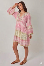 Boho Fringe Detail Viscose Dress – Lightweight Tiered Mini Dress