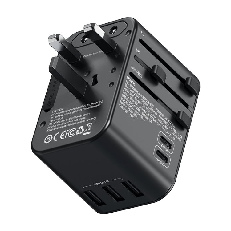 ROCK T62 35.5W Global Travel Multifunctional Plug PD Charger Power Adapter(Black) - British D'sire