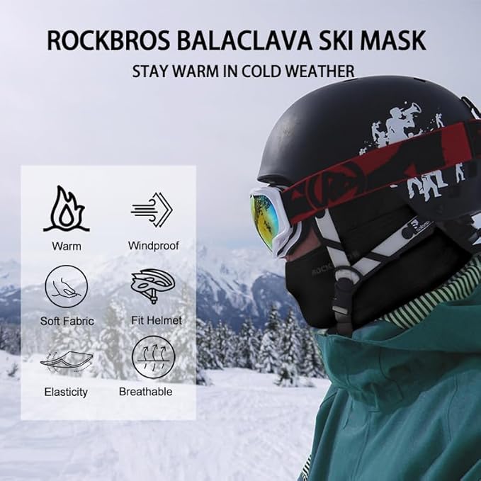 ROCKBROS Ski Mask Windproof Cycling Balaclava Thermal Neck Gaiter Full Face Mask Warm Polar Fleece Headwear Mulfifunctional Scarf Skiing Motorcycling Fishing Black - Hats & Caps - British D'sire