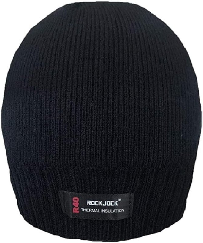RockJock Children's Girls Boys Thermal Plain Black Hat Stretchy Warm Beanie Hat for Winter Autumn Size Approx. 4 to 10 Years - British D'sire