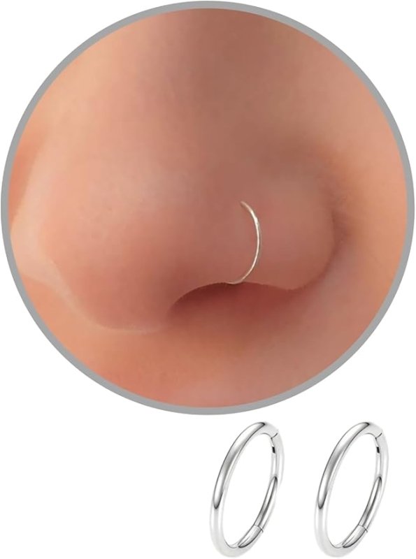 ROMAXO 2 Pcs Plain Silver Nose Ring 20g Piercing Jewellery, 6mm 8mm Nose Rings hoop Snug and Super Snug Nose Ear Lip ring Tragus Septum Piercing Jewellery, stainless Steel Women Girl's Gift - Nose Rings - British D'sire Main image