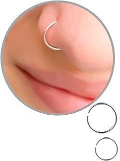 ROMAXO 2 Pcs Plain Silver Nose Ring 20g Piercing Jewellery, 6mm 8mm Nose Rings hoop Snug and Super Snug Nose Ear Lip ring Tragus Septum Piercing Secondary image