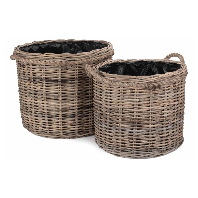 Rope Handled Rattan Round Planter with Plastic Lining - Trugs - British D'sire Main image