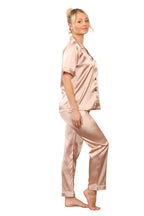 Rose Gold Short sleeve satin Pj set, elaina fashion Women's Rose Gold Silk Satin Pyjama Sleepwear Set Button Down Short Sleeves - Loungewear - British D'sire