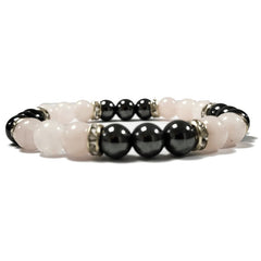 Rose Quartz And Hematite Crystal Bracelet 8mm Beads Ancestors Love - British D'sire