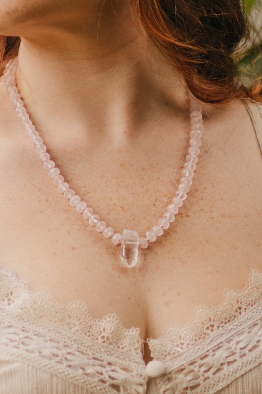 Xander Kostroma -Rose Quartz and Quartz Statement Necklace (50cm+Extn) –925 Sterling Silver -For Love, Healing,Balance with Spirituality Secondary image