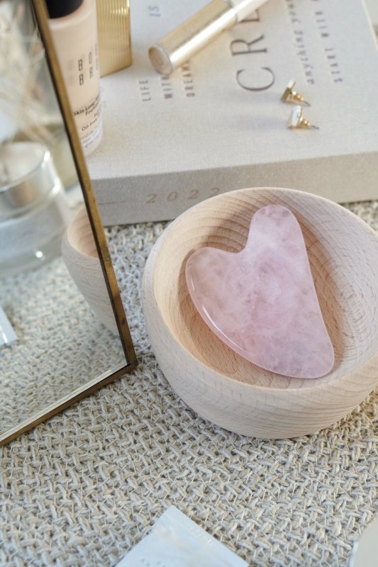 Rose Quartz Crystal Gua Sha with Black Skull Pouch - Cosmetic Tools - British D'sire