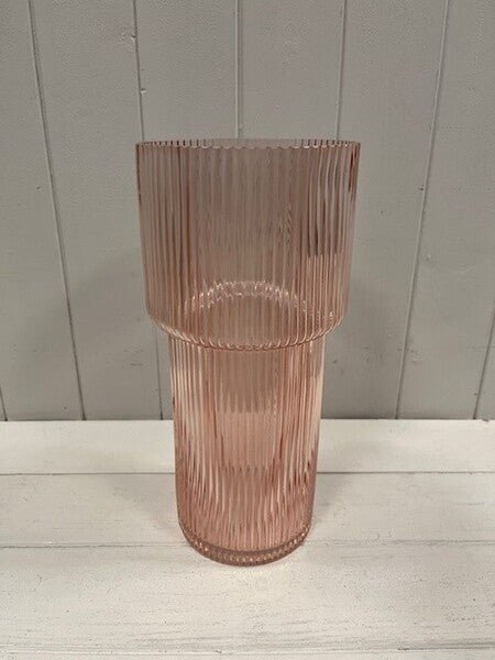 Rose Tall Glass Ribbed Vase - Glassware - British D'sire
