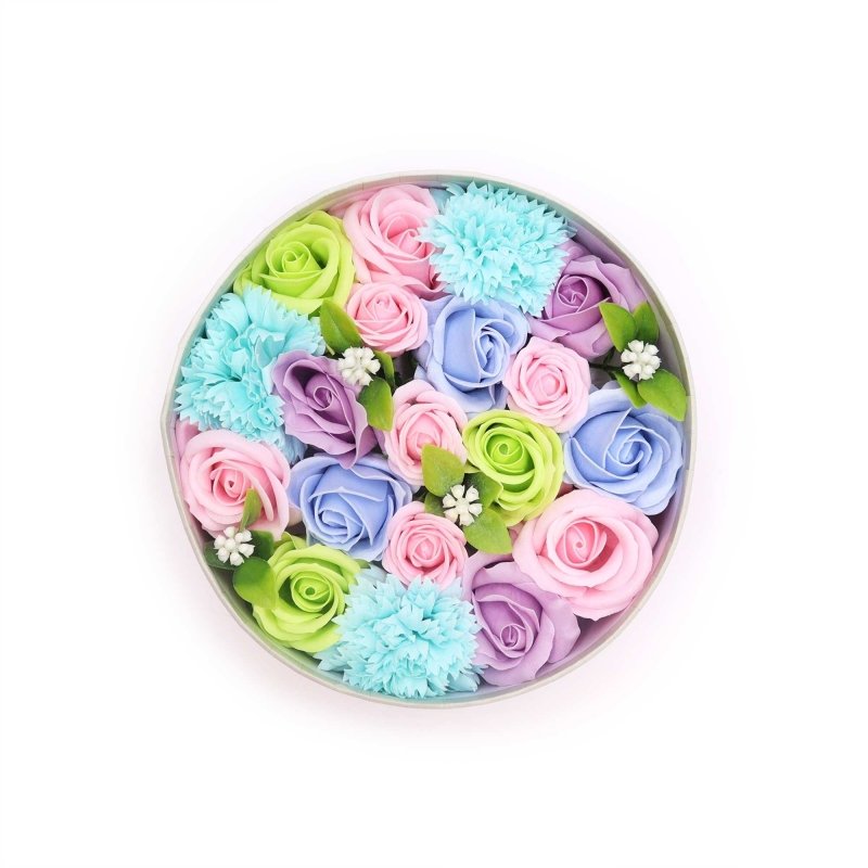 Round Box - Baby Blessings - Blues - Luxury Soap Flowers - British D'sire Main image