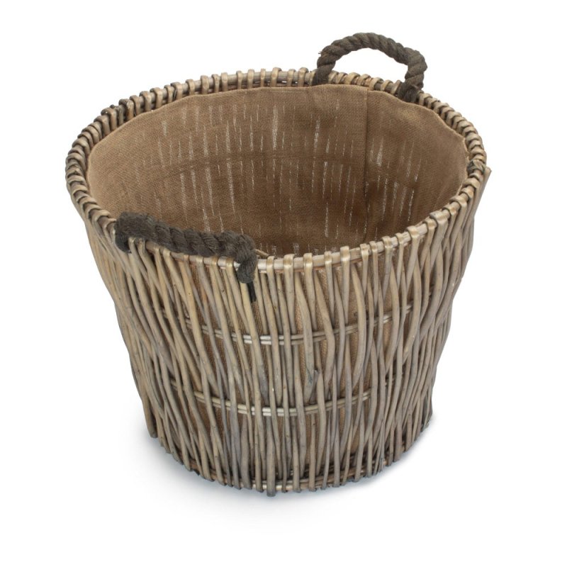 Round Grey Hessian Lined Log Basket - Log Baskets - British D'sire