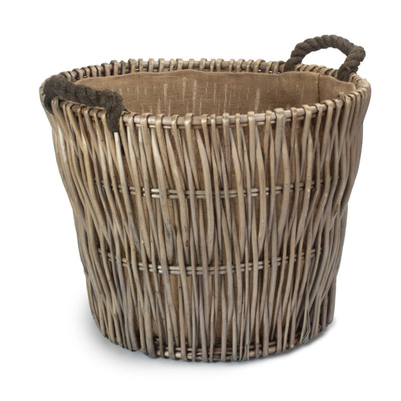 Round Grey Hessian Lined Log Basket - Log Baskets - British D'sire Main image