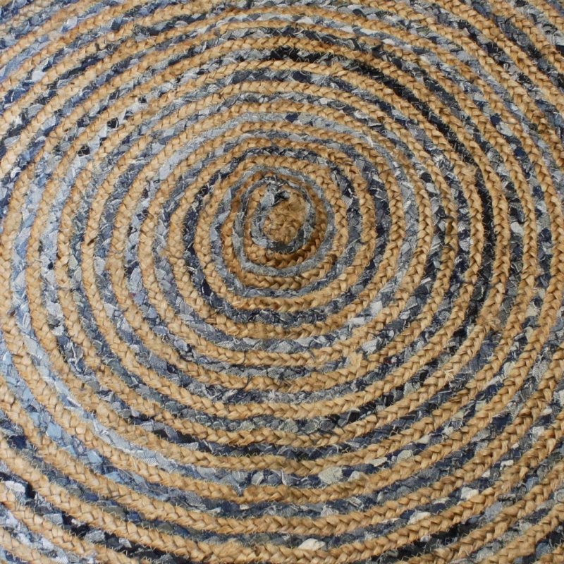 Round Jute and Recycle Denim Rug - 120 cm - Round Jute and Recycled Cotton Rugs - British D'sire