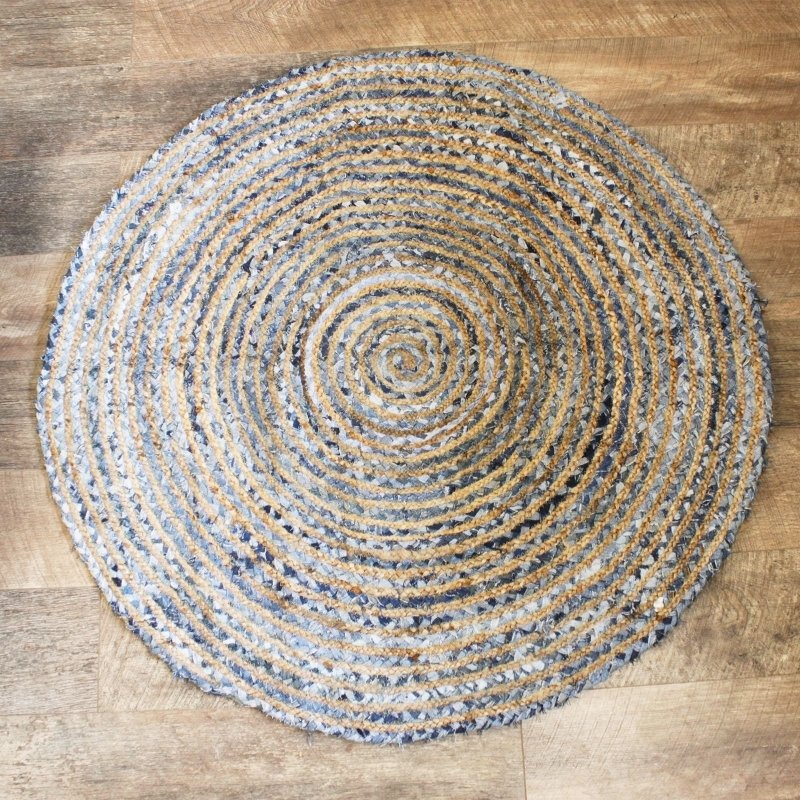Round Jute and Recycle Denim Rug - 120 cm Secondary image