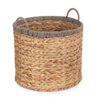 Round Water Hyacinth Basket With Grey Rope Border - Storage Baskets - British D'sire