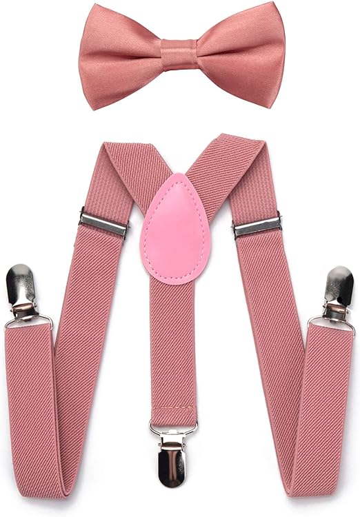 RSXING Kids Braces Bow Tie Set - Toddler Adjustable Suspenders Bowtie Elastic Band with Clip - on Y - Shape Suspender set Boys The Classic Bow Tie Braces for Wedding, Formal Events - Kids brace - British D'sire