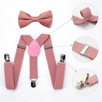 RSXING Kids Braces Bow Tie Set - Toddler Adjustable Suspenders Bowtie Elastic Band with Clip - on Y - Shape Suspender set Boys The Classic Bow Tie Braces for Wedding, Formal Events - Kids brace - British D'sire