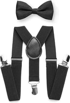 RSXING Kids Braces Bow Tie Set - Toddler Adjustable Suspenders Bowtie Elastic Band with Clip - on Y - Shape Suspender set Boys The Classic Bow Tie Braces for Wedding, Formal Events - Kids brace - British D'sire