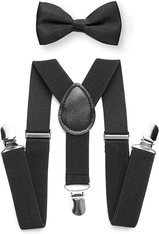 RSXING Kids Braces Bow Tie Set - Toddler Adjustable Suspenders Bowtie Elastic Band with Clip - on Y - Shape Suspender set Boys The Classic Bow Tie Braces for Wedding, Formal Events - Kids brace - British D'sire