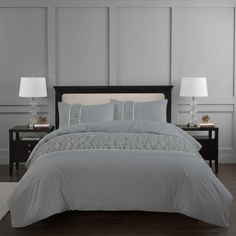 Ruffle Design Duvet Cover Soft Elegant Bedding Set with Pillowcases - Double - Lilac - British D'sire
