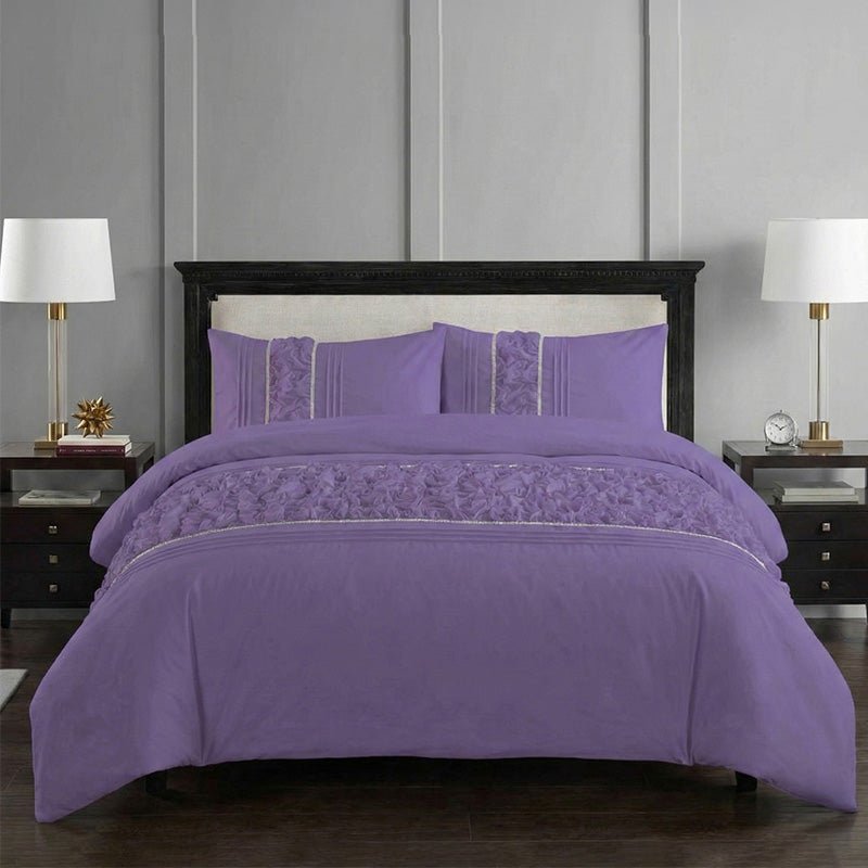 Ruffle Design Duvet Cover Soft Elegant Bedding Set with Pillowcases - King - Silver - British D'sire