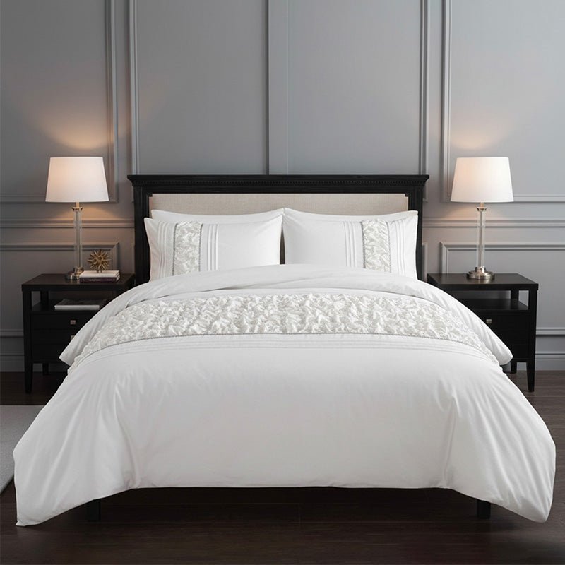 Ruffle Design Duvet Cover Soft Elegant Bedding Set with Pillowcases - King - White - British D'sire