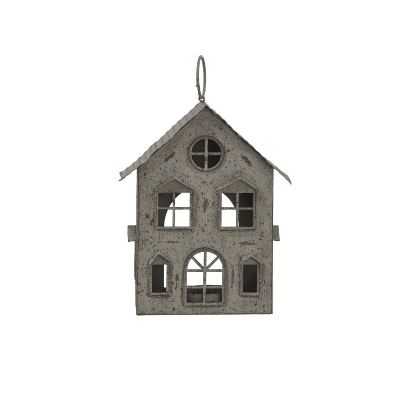 Rustic Metal Hanging House Tealight With Glass Votive - Candle Holder - British D'sire