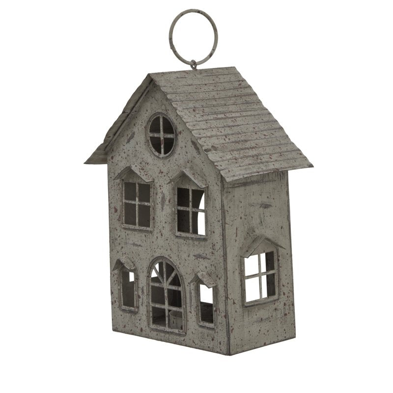 Rustic Metal Hanging House Tealight With Glass Votive - Candle Holder - British D'sire