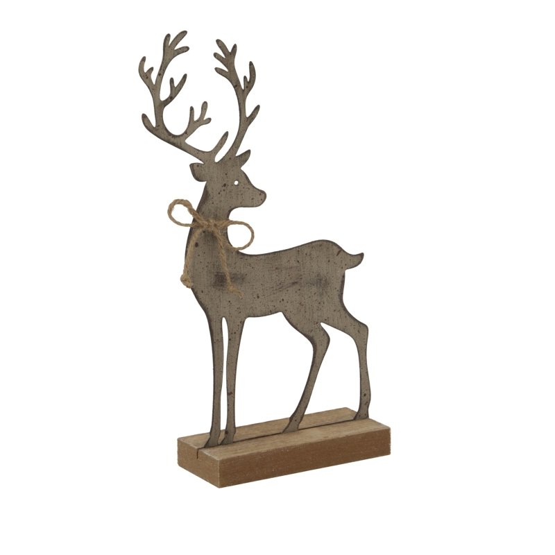 Rustic Metal Reindeer On Wood Stand - Christmas Decor - British D'sire