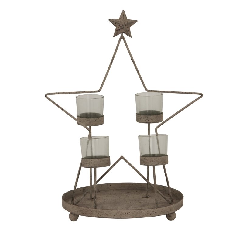 Rustic Outline Star With Four Glass Votives - Christmas Decor - British D'sire