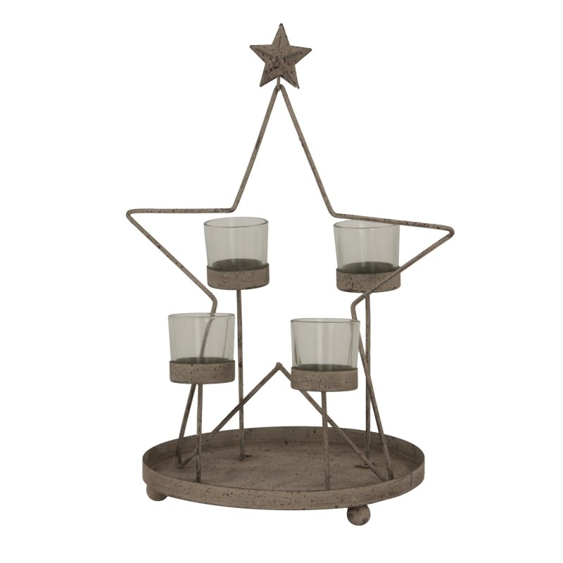 Rustic Outline Star With Four Glass Votives - Christmas Decor - British D'sire