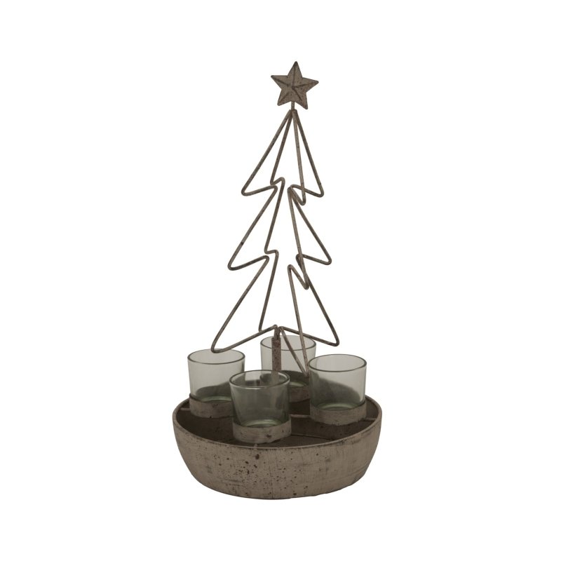 Rustic Outline Tree And Star With Four Glass Votives - Christmas Decor - British D'sire