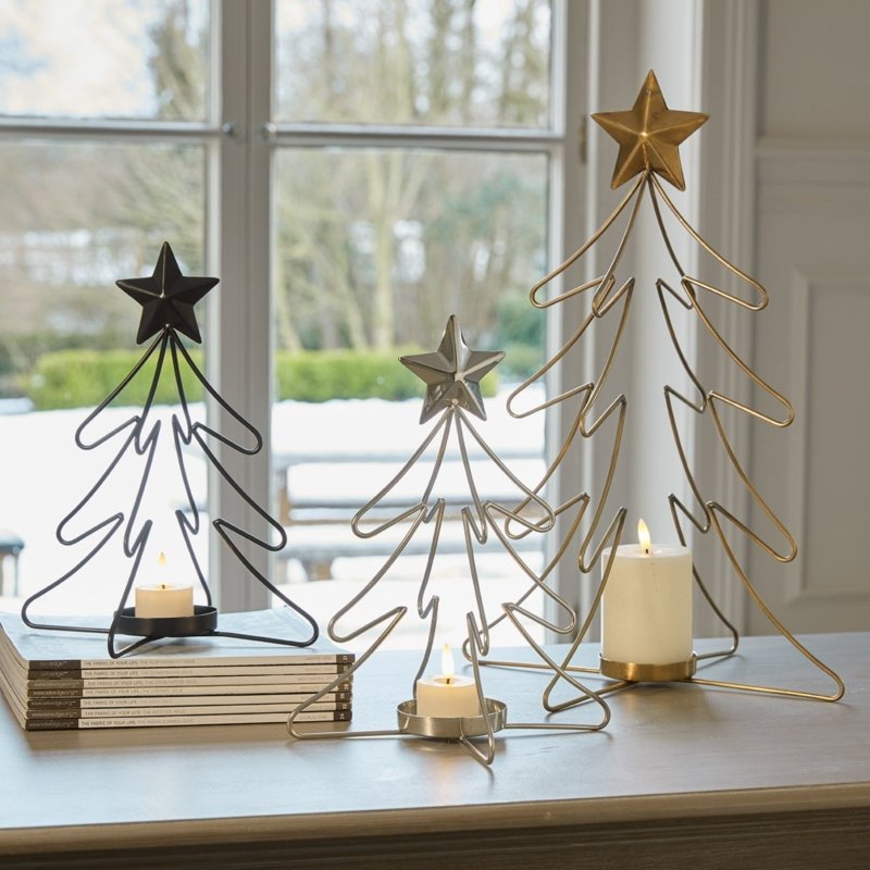Rustic Outline Tree And Star With Four Glass Votives - Christmas Decor - British D'sire