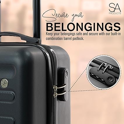 SA Products Cabin Suitcase, Easy Jet 45x36x20 Cabin Bag | Lightweight, Telescopic Handle, Hard Shell Small Carry on Suitcase with Wheels | Travel Luggage 45 CM - Luggage Accessories - British D'sire