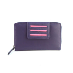Genuine Soft Leather Purse RFID protection Tab Detail Pink & Purple
