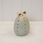Sage Green Ceramic Egg with Bow Large with LED Timer - Figurines - British D'sire
