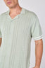 Sage Green Textured Knitted Button-Through Polo Shirt - British D'sire