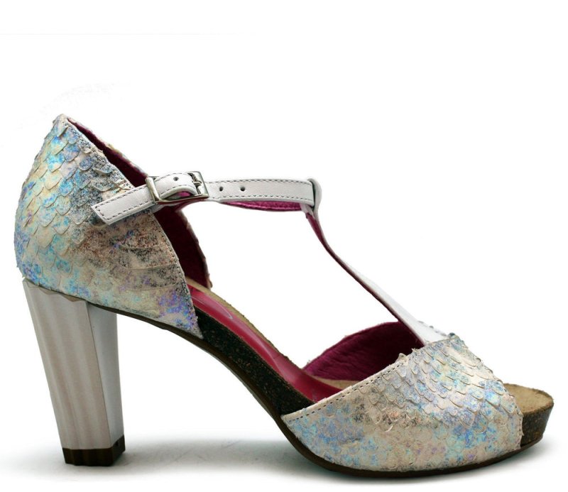 Salute - White Iridescent t strap sandal - Heel Shoe - British D'sire
