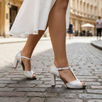 Salute - White Iridescent t strap sandal - Heel Shoe - British D'sire