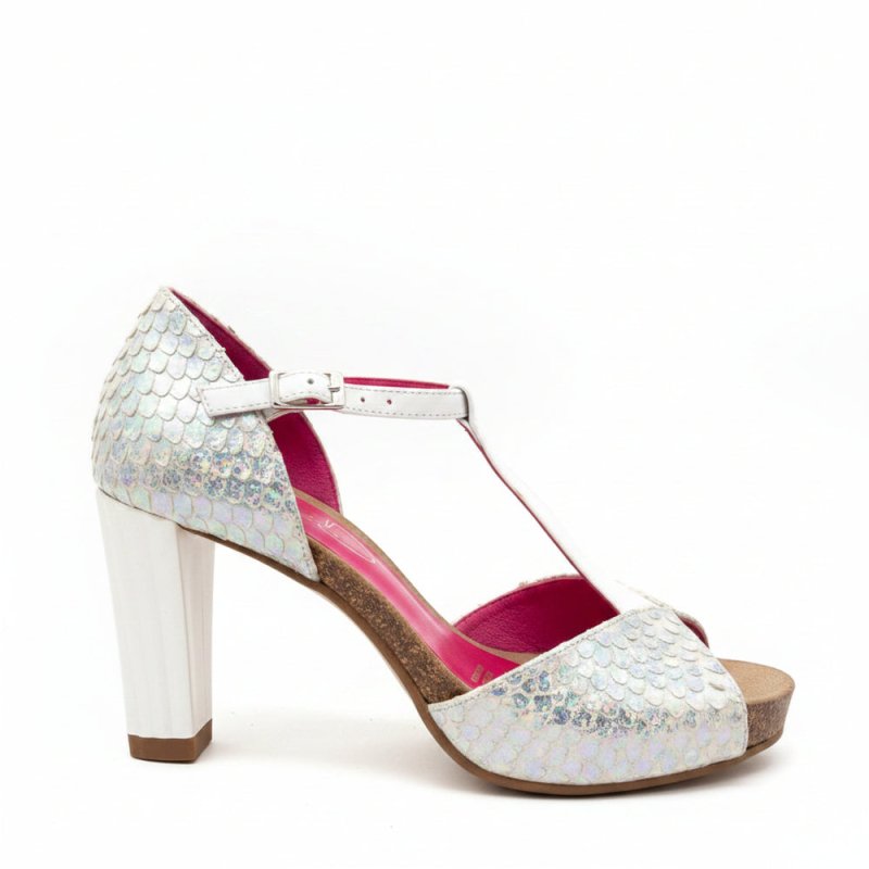 Salute - White Iridescent t strap sandal - Heel Shoe - British D'sire