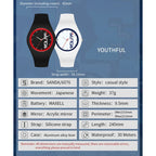 SANDA 6076 Simple Scale Round Dial Ladies Silicone Strap Quartz Watch(White Blue Vertical Mark) - British D'sire